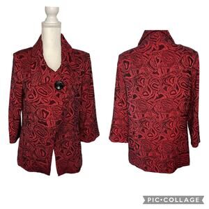 City Girl Nancy Bolen Blazer Jacket Red Black Embroidered Button Size Small -EUC